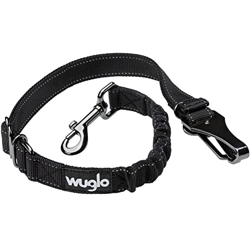 WUGLO 30-95cm Hundegurt fürs Auto - Hunde Anschnallgurt für Kindersicherheitssitz - Hakenriegel & Sicherheitsgurtschnalle - Verstellbarer Universal-Hundeanschnaller (Schwarz) von WUGLO