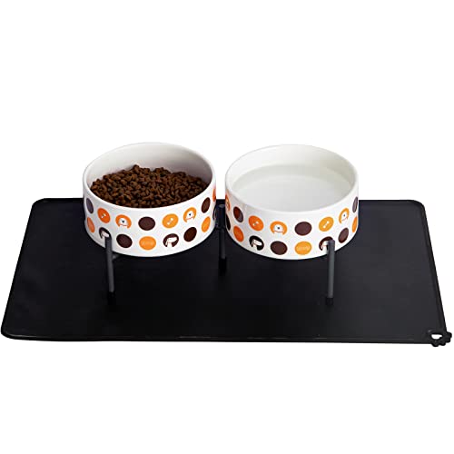 15.2 cm Keramik-Hundenäpfe Set mit Metallständer und Silikonmatte, 900 ml Doppelter runder Schüssel für Wasser und Futter, Katzen, 2er-Set von WUHOSTAM