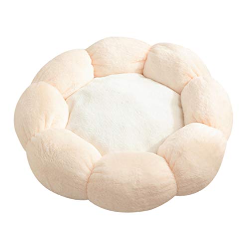 WUHUAROU Winter-Haustier-Bett-Plüsch-Runde Blume geformt Hund Katze warme Schlafkissen-Auflage-Haustier-Produkte Wasserdicht Wear Resistant (Color : Beige) von WUHUAROU