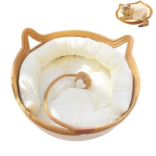Baumwolle Gewebter Katzenbettkorb, 3-in-1 Katzenkorb Bett mit Kissen Pad und Kratzball Spielzeug, Katze Schlafnest Korb Katzenkratzbett für Kätzchen Welpen Kleine Katzen & Hunde, Mittel Baumwolle Gewebter Katzenbettkorb, 3-in-1 Katzenkorb Bett mit Kissen Pad und Kratzball Spielzeug, Katze Schlafnest Korb Katzenkratzbett für Kätzchen Welpen Kleine Katzen & Hunde, Mittel von WUMEIJIAJU