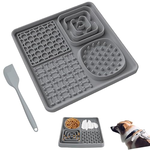 Leckmatte für Hunde, Slow Feeder Leckmatte, Slow Feeding Bowl, Silikon Fütterungsmatte für Welpen Erdnussbutter Joghurt Lick Pad, Haustiere Baden Fellpflege Trainingsmatte (Grau) von WUMEIJIAJU