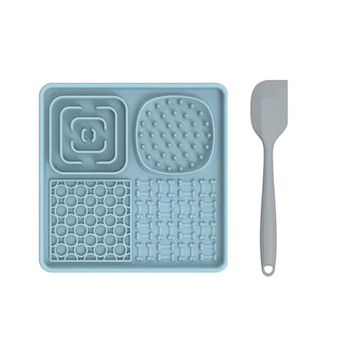 Leckmatte für Hunde, Slow Feeder Licking Mat, Slow Feeding Bowl, Silikon Fütterungsmatte für Welpen Erdnussbutter Joghurt Lick Pad, Haustiere Baden Fellpflege Trainingsmatte (Blau) von WUMEIJIAJU