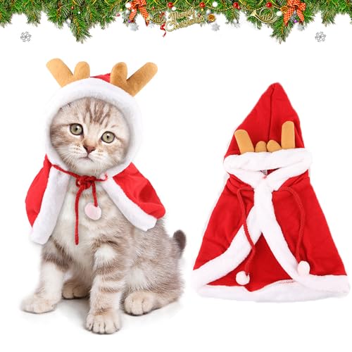 WUMEIJIAJU Roter Umhang für Katzen und Hunde, mit Weihnachtsmütze, Haustier-Weihnachtskostüm, Katzenumhang, Welpen-Outfit für Katzen, Kätzchen, kleine Hunde, Haustiere, Weihnachten, Neujahr, Cosplay, von WUMEIJIAJU
