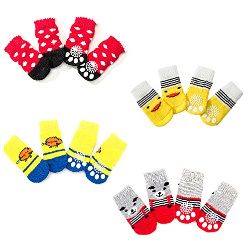 4 Paar Hundesocken für Kleine Hunde, rutschfeste Hundesocken, Hundegriffsocken, Weiche Haustier-Welpen-Hundesocken, um Lecken zu Verhindern, Rutschfester Pfotenschutz für Hartholzböden, Drinnen (L) von WUMUZAI