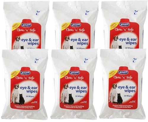 Johnsons Clean 'n' Safe Augen- und Ohrentücher, für Haustiere, Hunde und Katzen, 30 Tücher, 6 Stück von WUNDAPETS