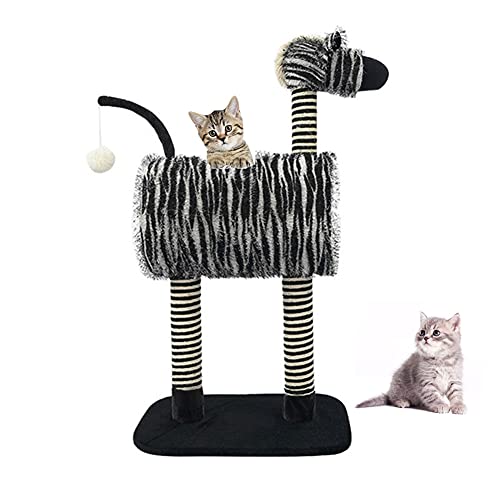 Kleines Zebra-Katzen-Schleifkrallen-Spielzeug, luxuriöser Plüsch-Aktivitätsbaum-Spielplatz, 90 cm / 35,4 "kann hoch Klettern, Simulation Tiermuster, natürliches Sisal, von WUQIAO