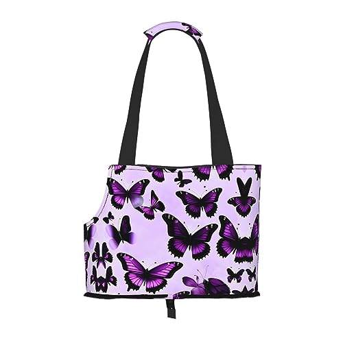Haustier-Tragetasche mit Tasche, für kleine Hunde und Katzen, Violett mit Schmetterlingen von WURTON