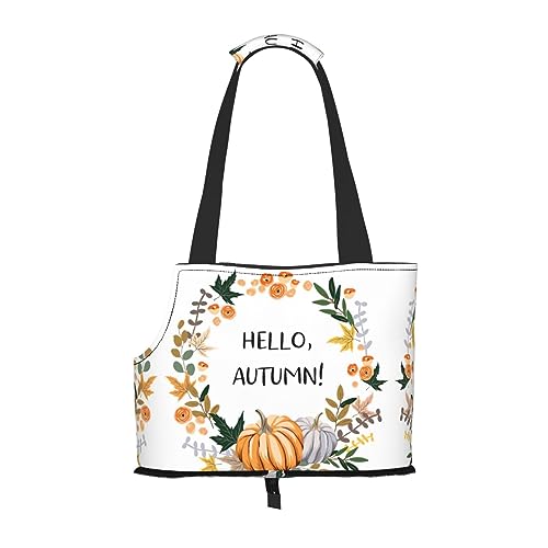 Hello Autumn Haustier-Reisetasche mit Tasche, Sicherheit für kleine Hunde und Katzen – atemberaubendes Druckdesign von WURTON