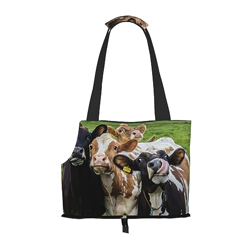 Kuh-Grasland-Haustier-Reisetasche mit Tasche, Sicherheit für kleine Hunde und Katzen – atemberaubendes Druckdesign von WURTON