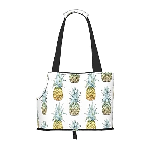 Modische Ananas-Haustier-Reisetasche mit Tasche, Sicherheit für kleine Hunde und Katzen – atemberaubendes Druckdesign von WURTON