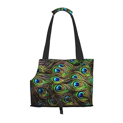Peacock's Feather Pet Travel Tote Bag With Pocket Safety For Small Dogs And Cats - Stunning Print Design von WURTON