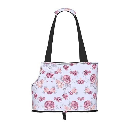 Rote Rosen Haustier-Reisetasche mit Tasche, Sicherheit für kleine Hunde und Katzen – atemberaubendes Druckdesign von WURTON