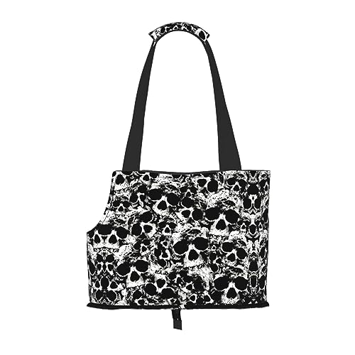 Schwarze und weiße Reisetasche mit Totenkopf-Motiv, mit Tasche, Sicherheit für kleine Hunde und Katzen – atemberaubendes Druckdesign von WURTON