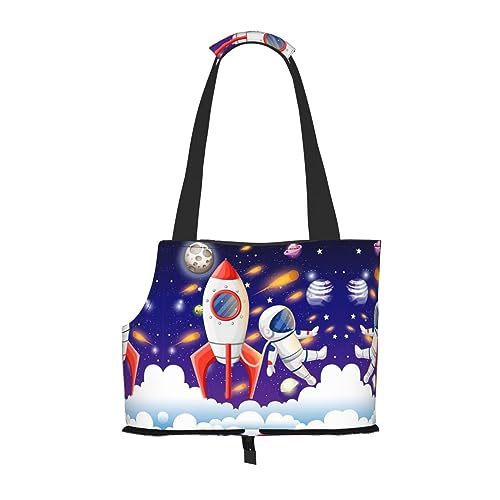 Universe Astronaut Rocket Galaxy Haustier-Reisetasche mit Tasche, Sicherheit für kleine Hunde und Katzen – atemberaubendes Druckdesign von WURTON