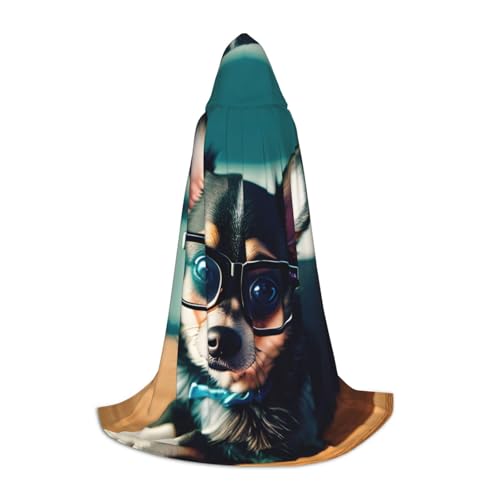 WURTON Kapuzenumhang mit Chihuahua-Motiv und Brille, Unisex, Cosplay-Umhang für Erwachsene, Gothic-Umhang, Hexenumhang WURTON Kapuzenumhang mit Chihuahua-Motiv und Brille, Unisex, Cosplay-Umhang für Erwachsene, Gothic-Umhang, Hexenumhang von WURTON