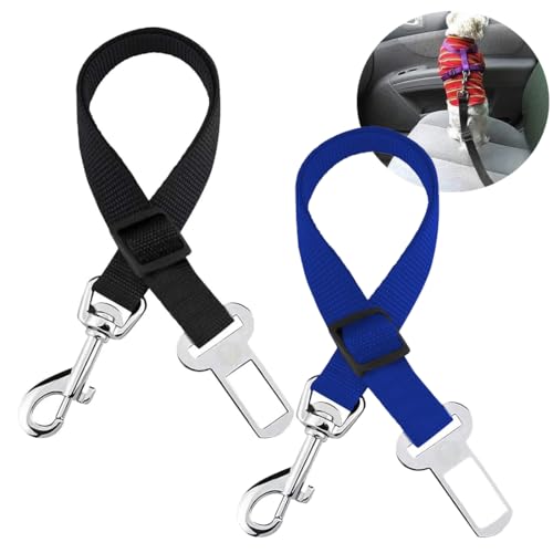 WUSJCOF 2pcs Hunde Sicherheitsgurt für Auto, Einstellbar Hundegurt, Höchste Sicherheit für Alle Hunderassen und Katzen(schwarz/blau) von WUSJCOF