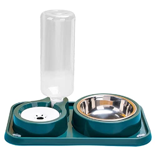2-in-1-Futterspender Für Hunde Geneigt Erhöhte Haltung Für Katzenfutter Wassernapf Mit Saugnapf Automatische Tränke 500 Ml/1000 Katzenfutter Und Wasserspender Set Automatisch von WUURAA