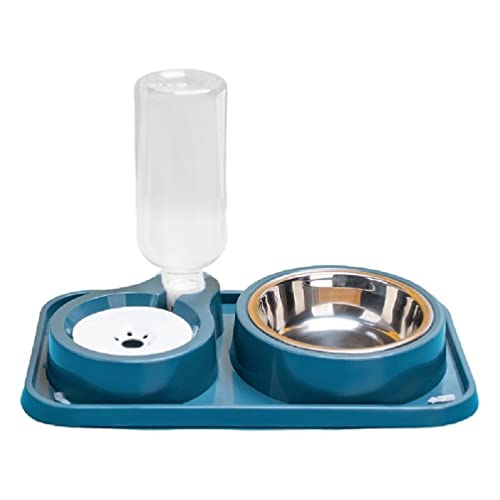 2-in-1-Futterspender Für Hunde Geneigt Erhöhte Haltung Für Katzenfutter Wassernapf Mit Saugnapf Automatische Tränke 500 Ml/1000 Katzenfutter Und Wasserspender Set Automatisch von WUURAA