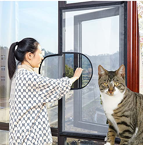 Fensternetz mit Reißverschluss, halbtransparent, selbstklebend, für Katzen, Mückenschutz, Fliegengitter, weißer Rahmen, weißes Netz, Position 2150 x 150 cm von WUWEI