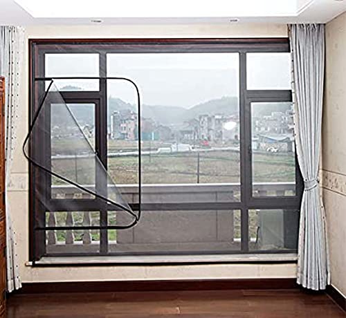 Fliegengitter für Fenster, waschbar, mit Reißverschluss, selbstklebend, einfache Anbringung, zuschneidbar, weißer Rahmen, graues Netz, 100 x 120 cm von WUWEI