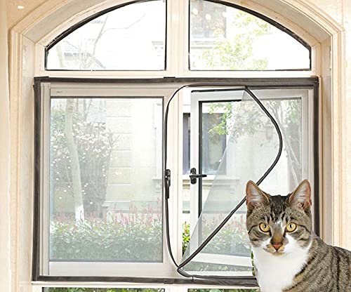 Fliegengitter für Katzen mit schwarzem Reißverschluss, Anti-Moskito-Netz, selbstklebend, Insekten-Fensternetz, schwarzer Rahmen, weißes Netz, Position 1150 x 150 cm von WUWEI