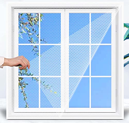 Transparentes Fliegengitter für Katzenfenster, selbstklebend, einfache Installation, Anti-Moskitonetz, hält Insekten fern, 150 x 150 cm, weißes Klettband, graues Netz von WUWEI