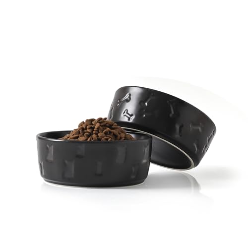 WUYIAZHI Set mit 2 schwarzen Keramik-Hundenäpfen für Futter und Wasser, 12,7 cm breit, niedlicher Futternapf für kleine Hunde/Welpen von WUYIAZHI