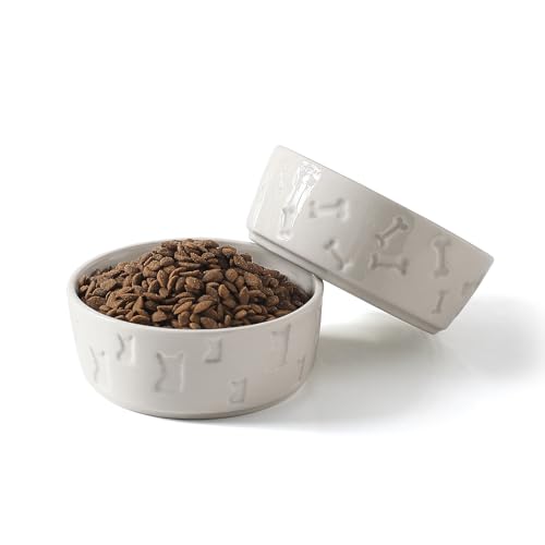 WUYIAZHI Set mit 2 weißen Keramik-Hundenäpfen für Futter und Wasser, 12,7 cm breit, niedlicher Futternapf für kleine Hunde/Welpen von WUYIAZHI