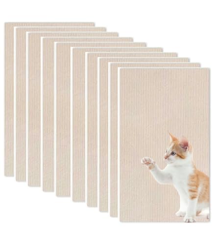 WUZILIN (beige, 30 * 60cm 10er-Pack) Katze Kratzmatte,Katze Wand Stracther, vielseitige Selbstklebende Ersatz einfache Verwendung für Katze Bäume, Katze Wand Möbel, Kratzbäume, und Couch Schutz von WUZILIN
