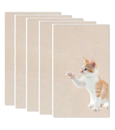 WUZILIN Katze Kratzmatte,Katze Wand Stracther, vielseitige Selbstklebende Ersatz einfache Verwendung für Katze Bäume, Katze Wand Möbel, Kratzbäume, und Couch Schutz (beige, 30 * 60cm 5er-Pack) von WUZILIN