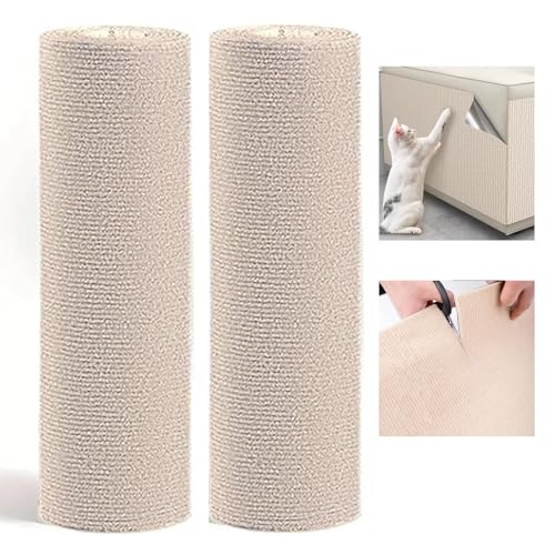 WUZILIN (beige, 40 * 200cm 2er-Pack) Katze Kratzmatte,Katze Wand Stracther, vielseitige Selbstklebende Ersatz einfache Verwendung für Katze Bäume, Katze Wand Möbel, Kratzbäume, und Couch Schutz von WUZILIN