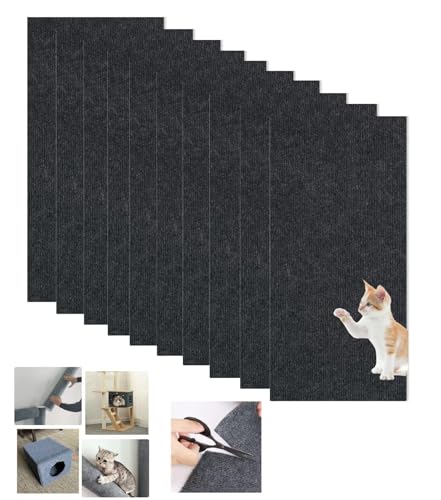 WUZILIN (schwarz, 30 * 60cm 10er-Pack) Katze Kratzmatte,Katze Wand Stracther, vielseitige Selbstklebende Ersatz einfache Verwendung für Katze Bäume, Katze Wand Möbel, Kratzbäume, und Couch Schutz von WUZILIN
