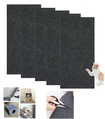 WUZILIN (schwarz, 30 * 60cm 5er-Pack) Katze Kratzmatte,Katze Wand Stracther, vielseitige Selbstklebende Ersatz einfache Verwendung für Katze Bäume, Katze Wand Möbel, Kratzbäume, und Couch Schutz von WUZILIN