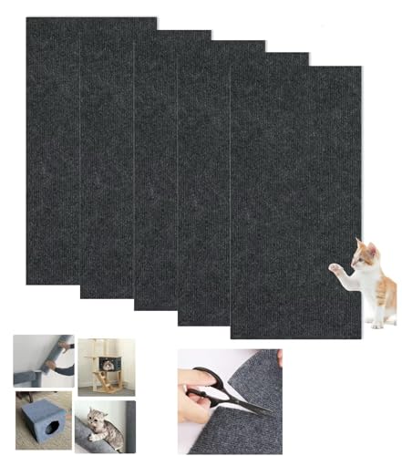 WUZILIN Katze Kratzmatte,Katze Wand Stracther, vielseitige Selbstklebende Ersatz einfache Verwendung für Katze Bäume, Katze Wand Möbel, Kratzbäume, und Couch Schutz (schwarz, 30 * 60cm 5er-Pack) von WUZILIN