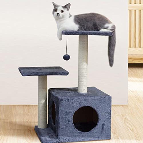Katzenkondominium mit Sisal-Kratzstange, kleiner 3-stöckiger Katzenkletterrahmen, Aktivitätszentrum für Katzen im Innenbereich (Farbe: Beige, Größe: L) von WWJ