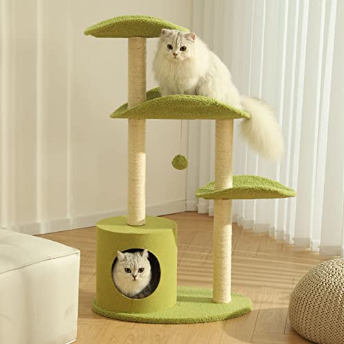 Kleiner Katzenturm für große Katzen, zum Spielen im Innenbereich mit Sisal-Kratzbaum mit Katzenloch (Größe: 107,7 cm) von WWJ