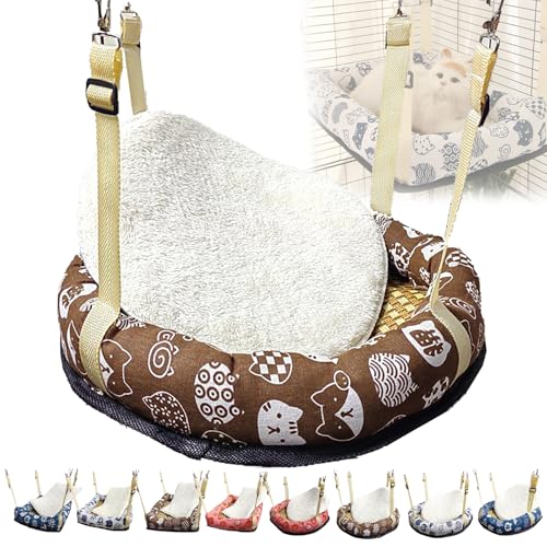 Katzenhängematten Muster Hängendes Katzenbett Verstellbare Gurte Mit Metallhaken Quadratisch/rund Weich Wasserdicht Katzenkäfig-Zubehör Für Katzen Kleine Hunde Kaninchen, Round L, Brown von WWPgetrich