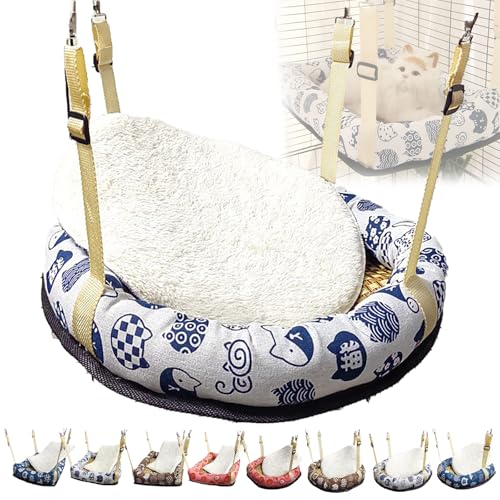 Katzenhängematten Muster Hängendes Katzenbett Verstellbare Gurte Mit Metallhaken Quadratisch/rund Weich Wasserdicht Katzenkäfig-Zubehör Für Katzen Kleine Hunde Kaninchen, Round L, White Katzenhängematten Muster Hängendes Katzenbett Verstellbare Gurte Mit Metallhaken Quadratisch/rund Weich Wasserdicht Katzenkäfig-Zubehör Für Katzen Kleine Hunde Kaninchen, Round L, White von WWPgetrich