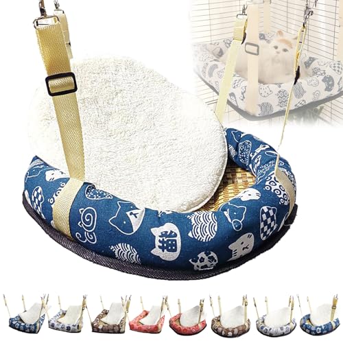 Katzenhängematten Muster Hängendes Katzenbett Verstellbare Gurte Mit Metallhaken Quadratisch/rund Weich Wasserdicht Katzenkäfig-Zubehör Für Katzen Kleine Hunde Kaninchen, Round L,Blue Katzenhängematten Muster Hängendes Katzenbett Verstellbare Gurte Mit Metallhaken Quadratisch/rund Weich Wasserdicht Katzenkäfig-Zubehör Für Katzen Kleine Hunde Kaninchen, Round L,Blue von WWPgetrich