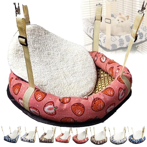 Katzenhängematten Muster Hängendes Katzenbett Verstellbare Gurte Mit Metallhaken Quadratisch/rund Weich Wasserdicht Katzenkäfig-Zubehör Für Katzen Kleine Hunde Kaninchen, Round S, Pink von WWPgetrich