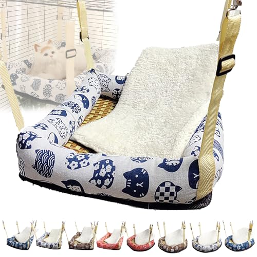 Katzenhängematten Muster Hängendes Katzenbett Verstellbare Gurte Mit Metallhaken Quadratisch/rund Weich Wasserdicht Katzenkäfig-Zubehör Für Katzen Kleine Hunde Kaninchen, Square L, White von WWPgetrich
