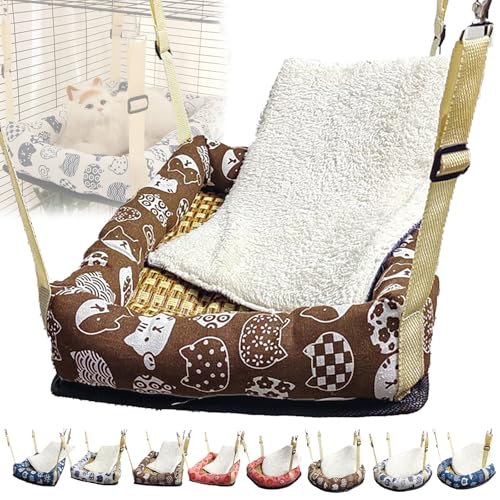 Katzenhängematten Muster Hängendes Katzenbett Verstellbare Gurte Mit Metallhaken Quadratisch/rund Weich Wasserdicht Katzenkäfig-Zubehör Für Katzen Kleine Hunde Kaninchen,Square S, Brown Katzenhängematten Muster Hängendes Katzenbett Verstellbare Gurte Mit Metallhaken Quadratisch/rund Weich Wasserdicht Katzenkäfig-Zubehör Für Katzen Kleine Hunde Kaninchen,Square S, Brown von WWPgetrich