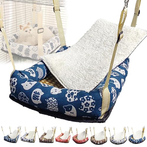 Katzenhängematten Muster Hängendes Katzenbett Verstellbare Gurte Mit Metallhaken Quadratisch/rund Weich Wasserdicht Katzenkäfig-Zubehör Für Katzen Kleine Hunde Kaninchen,Square S,Blue Katzenhängematten Muster Hängendes Katzenbett Verstellbare Gurte Mit Metallhaken Quadratisch/rund Weich Wasserdicht Katzenkäfig-Zubehör Für Katzen Kleine Hunde Kaninchen,Square S,Blue von WWPgetrich