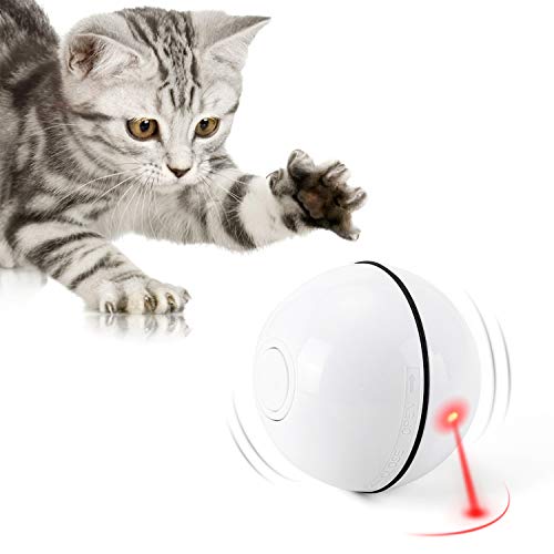 WWVVPET 2023 Katzenspielzeug, Spielzeugball mit LED-Licht, automatische 360-Grad-Drehung und USB-Aufladung, interaktives Katzenspielzeug, für Haustiere, Hunde, Kätzchen (Perlmutt-Weiß) von WWVVPET
