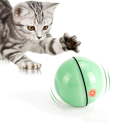 WWVVPET Interaktives Katzenspielzeug Ball mit LED-Licht, 360° Selbstdrehender Ball, USB Wiederaufladbares Elektrisch Katzenspielzeug,Stimulierung Jagdtriebs Lustiges Jäger Spielzeug Katzenball von WWVVPET