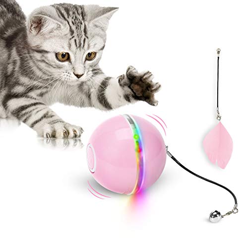 WWVVPET Katzenspielzeug Ball mit LED-Licht & Katzenminze, Interaktives Ringglocke Feder Spielzeug, 360° Rollen Haustier Automatisch Drehendes Intelligentes Katzenballspielzeug, USB Wiederaufladbarer WWVVPET Katzenspielzeug Ball mit LED-Licht & Katzenminze, Interaktives Ringglocke Feder Spielzeug, 360° Rollen Haustier Automatisch Drehendes Intelligentes Katzenballspielzeug, USB Wiederaufladbarer von WWVVPET