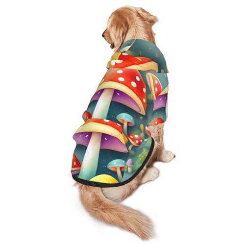 Hunde-Kapuzenpullover mit süßen, farbigen Pilzen, Größe XXL, warm und leicht, geeignet für Haustiere im Herbst und Winter von WXCJWD