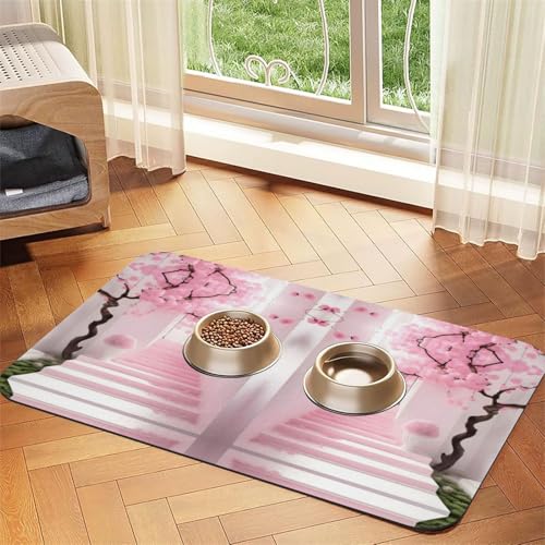 Rosa Kirschblüten-Treppe, saugfähige Leder-Tischdecke, geeignet für Hunde oder Katzen von WXCJWD