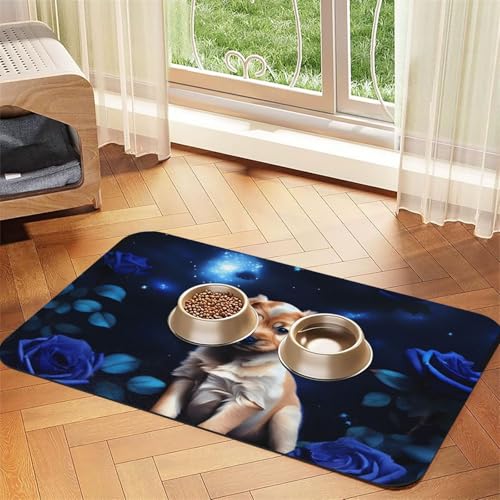 Saugfähige Leder-Tischdecke für Hunde oder Katzen, Motiv: Welpe, blaue Rose von WXCJWD