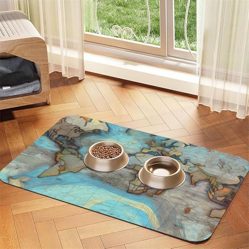 Saugfähige Leder-Tischdecke mit Cartoon-Weltkarte, geeignet für Hunde oder Katzen von WXCJWD